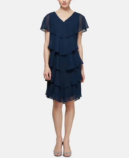 SL Fashions Миниатюрное многоярусное платье-накидка со стразами синего цвета