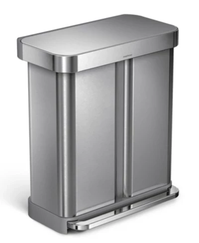 Мусорный контейнер SimpleHuman 58 л, двухсекционный, нерж. сталь