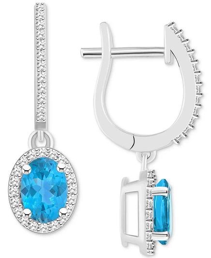 Серьги Macy's, голубой топаз и бриллианты, серебро, голубые