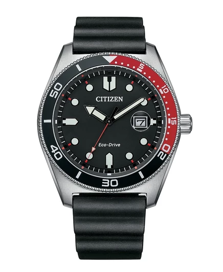 Мужские спортивные повседневные часы Citizen Eco-Drive с черным полиуретановым ремешком 43 мм