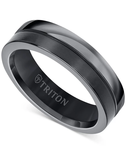 Мужское кольцо Triton титановое двухцветное, черно-серое