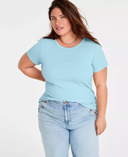  Женская футболка в рубчик XXS-4X, созданная для Macy's  blue chiffon