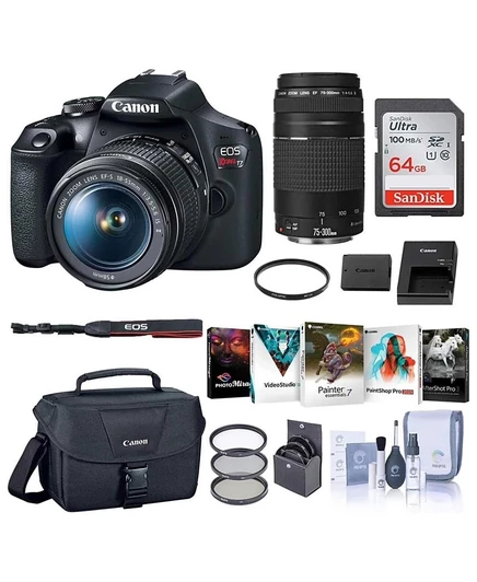 Камера Canon Rebel T7 объективы 18–55 и 75–300 мм, черный
