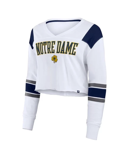 Укороченный модный топ с длинным рукавом и V-образным вырезом Fanatics Women's White Notre Dame Fighting Irish Training Camp white