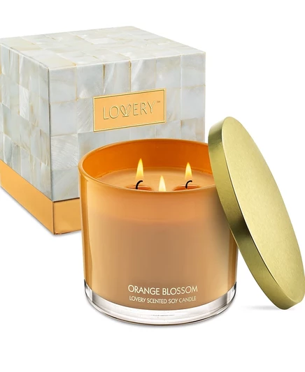 Соевая свеча Lovery Orange Blossom с 3 фитилями, 13 унций. белый