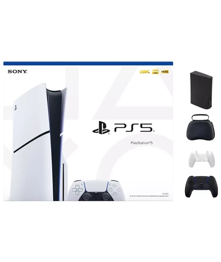  Консоль PlayStation 5 Slim - Белая с аксессуарами и черным контроллером (всего в комплекте 2 контроллера) white