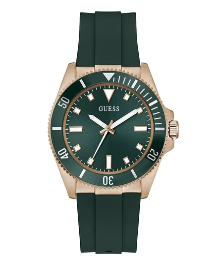 Мужские силиконовые аналоговые часы GUESS из розового золота зеленого цвета, 43 мм, зеленые