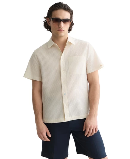 Мужская рубашка SCOTCH & SODA из жаккардовой ткани с коротким рукавом и воротником коричнево-бежевого цвета