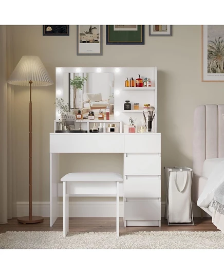 Туалетный столик Streamdale Furniture с зеркалом, местом для хранения вещей, удлинителем и подсветкой белого цвета