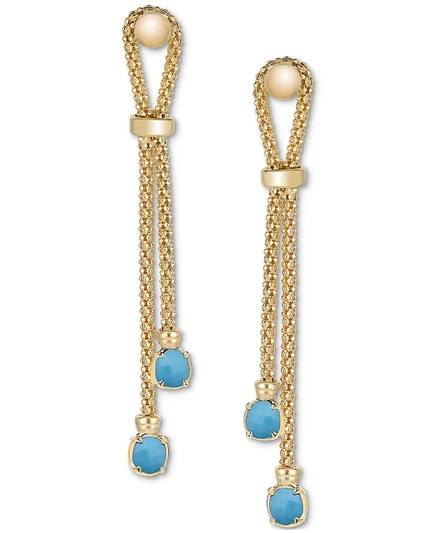 Серьги подвесные Macy's с ониксом, позолоченное серебро, синие