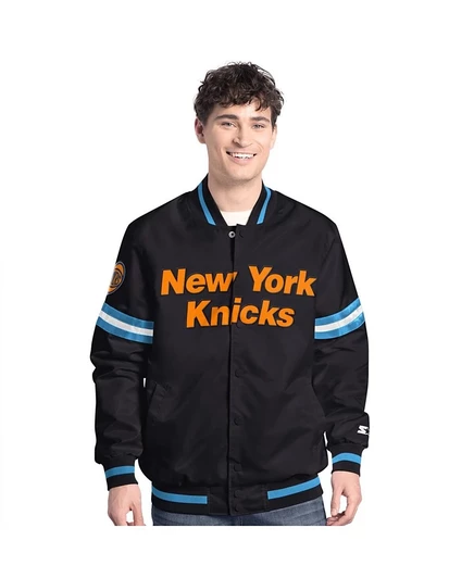 Мужская куртка на молнии New York Knicks Scout Varsity черного цвета для начинающих игроков