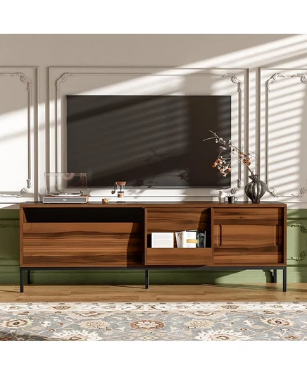 Современная подставка для телевизоров Streamdale Furniture для телевизоров до 75 дюймов, Развлекательный центр с местом для хранения коричневого цвета