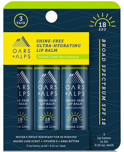 Весла + Альпы, 3 шт. Бальзам для губ Island Lime без блеска, SPF 18, белый