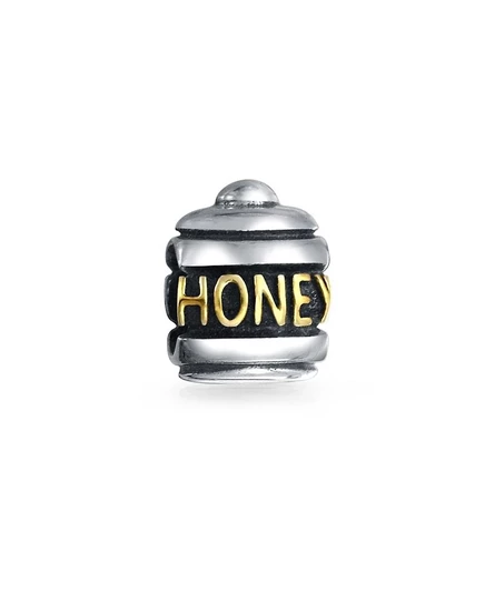 Шарм-бусина Bling Jewelry Sweet Honey Jar из серебра с позолотой, серебристая