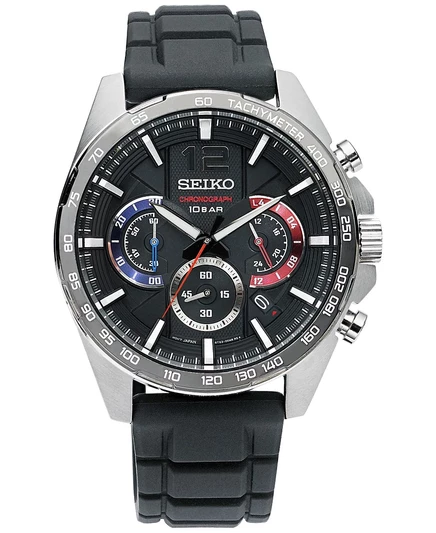 Мужские часы Seiko 43.9 мм, черные, силиконовый ремешок