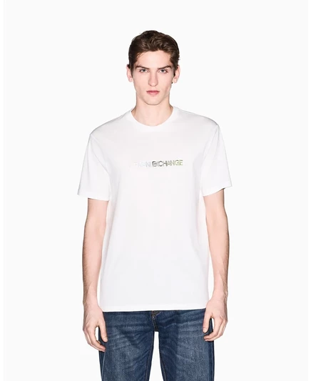 Мужская футболка Armani Exchange с коротким рукавом и радужным логотипом A|X коричнево-бежевый