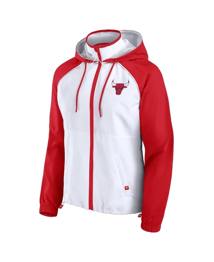Женская бело-красная куртка-анорак реглан с капюшоном на молнии от Fanatics Chicago Bulls white, red