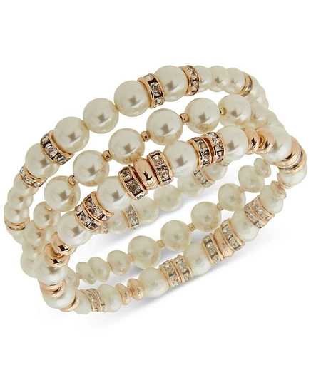 Браслеты Anne Klein, 3 шт., жемчуг и кристаллы, бежевые