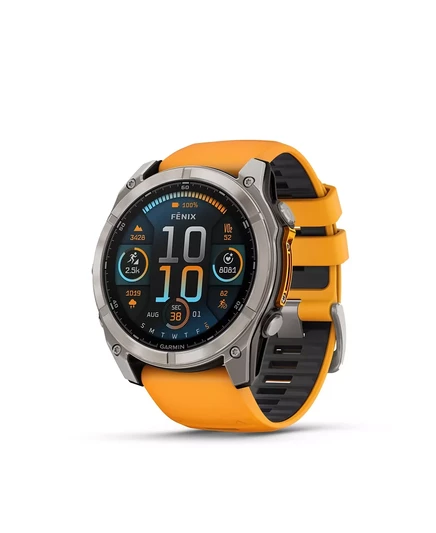 умные GPS-часы fenix 8, 51 мм, AMOLED, Для улицы и фитнеса, Saphire, Титан с графитовым покрытием, Ремешок Spark Orange/Graphite, NA slate gray steel/black, black band