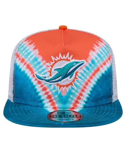 Мужская кепка-снэпбэк для гольфа New Era, оранжевая / цвета морской волны Miami Dolphins Throwback Dye orange, aqua