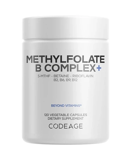 Комплексные добавки Codeage Methylfolate B, Метилкобаламин, 1000 мкг метилированного витамина B12, рибофлавин, бетаин, цикл метилирования MTHFR, 120 капсул белого цвета