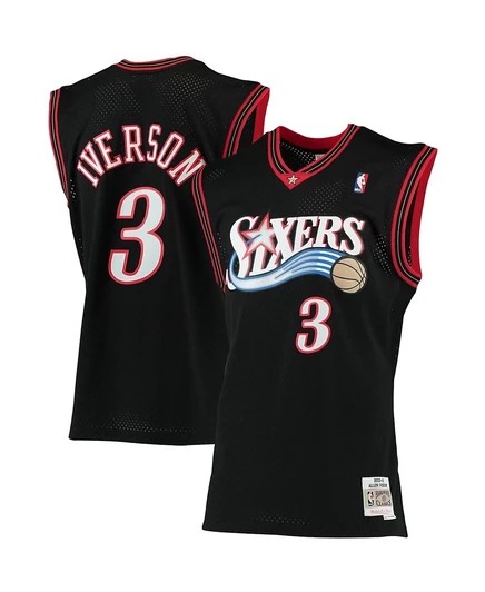 Мужская футболка Mitchell & Ness Allen Iverson black Philadelphia 76ers Big and Tall Hardwood Classics из джерси черного цвета