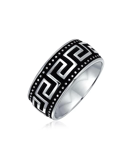 Кольцо Bling Jewelry 9 мм серебро «греческий ключ», черное