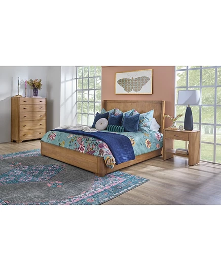 Скандинавский комплект панелей Queen-Size из 3 предметов (кровать, комод и открытая тумбочка) коричневого цвета