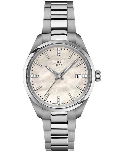 Женские часы Tissot PR 100 34 мм с бриллиантами, перламутровые