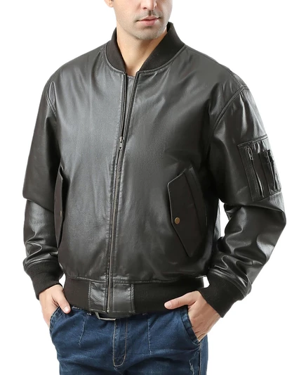 Мужская бомбер-куртка Landing Leathers MA-1 кожаная, коричневая