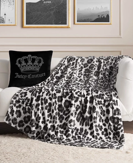 Плюшевый плед Juicy Couture 127×178 см, серый с леопардом