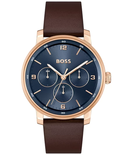 Hugo Boss Мужские кварцевые многофункциональные часы из коричневой кожи HUGO BOSS Mens Contender 44 мм brown leather