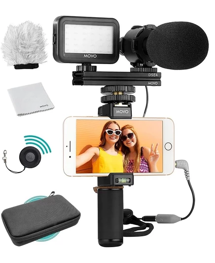 Movo Vlog Kit V7 - Стартовый набор для YouTube с ручкой, стереомикрофоном, подсветкой и беспроводным пультом дистанционного управления без цвета
