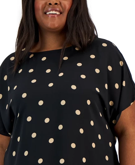 Блузка с круглым вырезом и коротким рукавом с принтом Anne Klein Plus Size anne black/latte