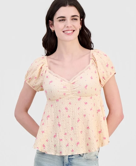 Топ с баской и пышными рукавами от Hippie Rose для юниорок оранжевого цвета