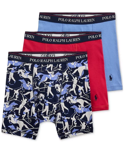 Мужские трусы-боксеры Polo Ralph Lauren из 3-х комплектов классического хлопка lawn sports/begonia red/harbor island blue
