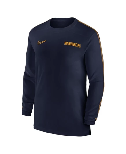 Мужская футболка с длинным рукавом Nike Navy West Virginia Mountaineers 2024 Sideline Coach UV Performance с длинным рукавом navy, gold