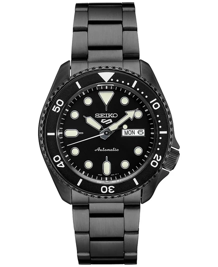 Мужские часы Seiko 5 Sports автомат 43 мм, с черным браслетом