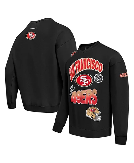 Мужская черная толстовка-пуловер Pro Standard San Francisco 49ers с отложным воротником и заниженными плечами.
