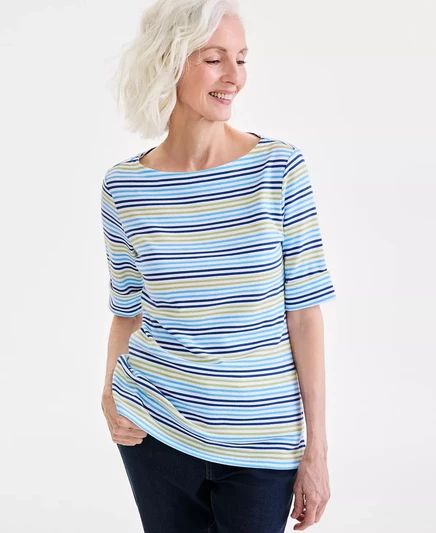  Женский полосатый топ с рукавами до локтя, эксклюзивно от Macy's  movement sky blue