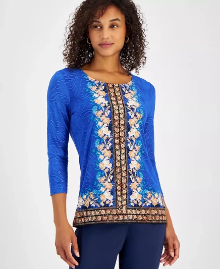  Жаккардовый топ с цветочным рисунком Petite Enchantment, созданный для Macy's  lazulite cb