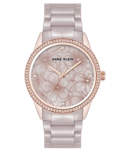 Женские кварцевые темно-серые часы Anne Klein с керамическим браслетом и цветочным циферблатом, 34 мм multi