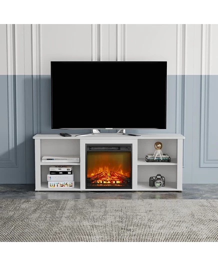 Современная каминная подставка HOMLUX для телевизоров до 65 дюймов с электрическим камином мощностью 1400 Вт белого цвета