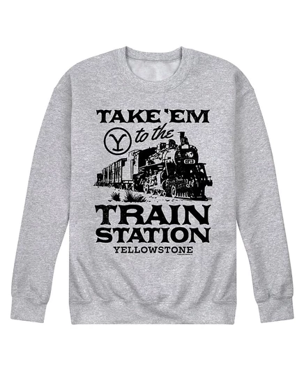 Мужская флисовая толстовка с надписью Yellowstone Train Station gray