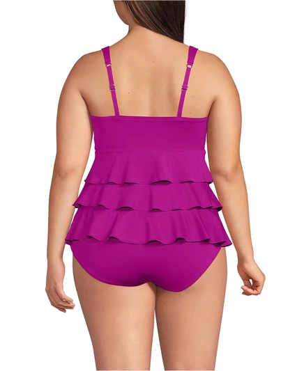 Цельный купальник Fauxkini с оборками размера плюс от Lands' End crimson rose