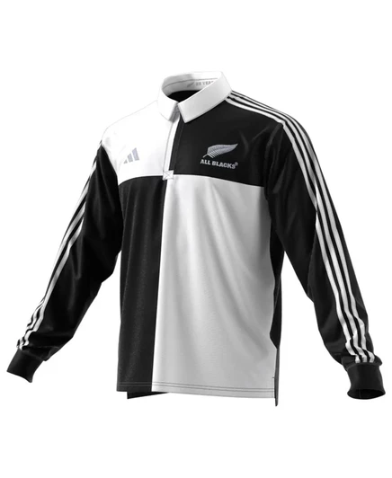 Мужская регбийная футболка-поло Adidas New Zealand Rugby 2024/25 с длинным рукавом, черная