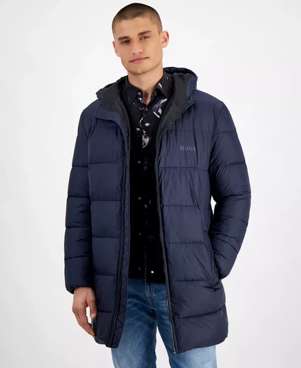  Мужская приталенная легкая водоотталкивающая парка на пуху Hugo Boss Big Artic с капюшоном  navy