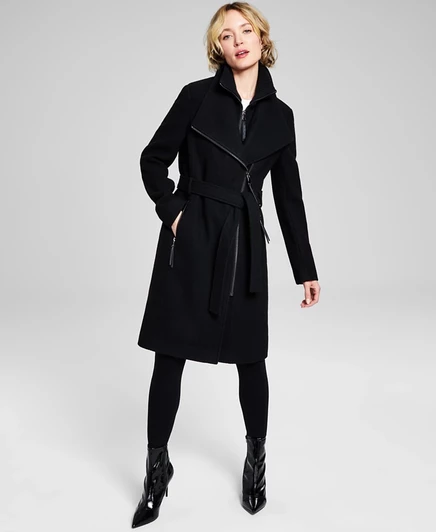  Женское полушерстяное пальто с поясом на запах, созданное для Macys black