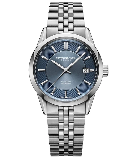Мужские часы-браслет Raymond Weil Freelancer с автоматическим синим циферблатом из нержавеющей стали 38 мм синего цвета