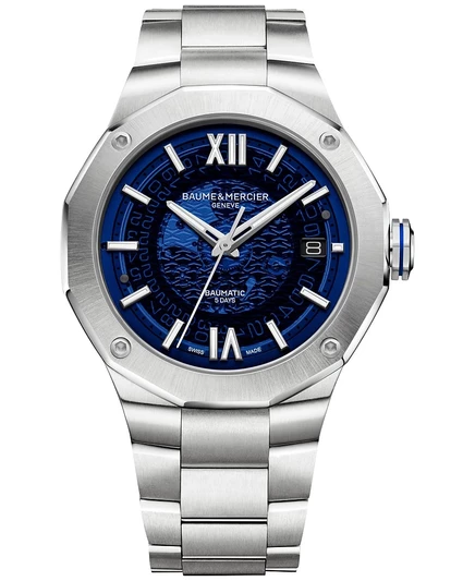 Мужские швейцарские автоматические часы Baume & Mercier Riviera с браслетом из нержавеющей стали 42 мм белого цвета